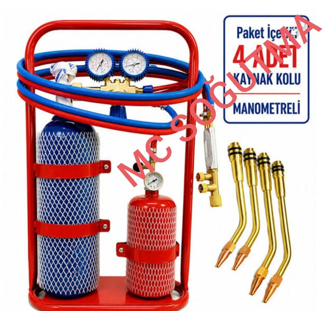 OKSİJEN KAYNAK SETİ 6 LT PROPANLI MANOMETRELİ (4 Adet Kaynak Kollu)
